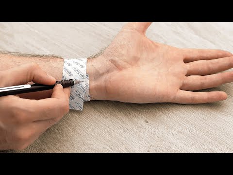 What is encircled by a wristwatch?